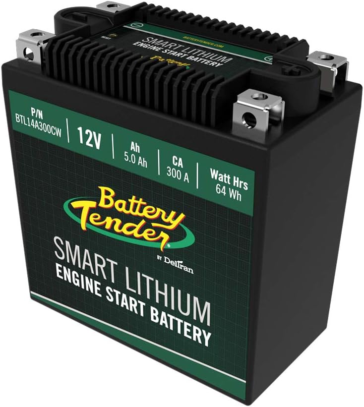 Battery Tender Engine Start Battery: Lithium Motorcycle Battery with Smart Battery Management System (BMS) - 12V 5.0 AH 300 CCA Lightweight Starting Batteries for Motorcycles and ATVs - BTL14A300CW