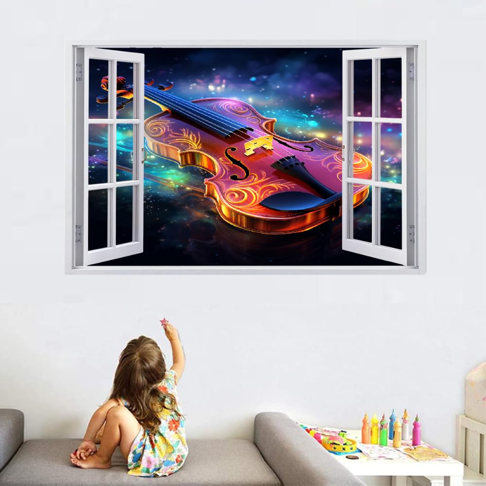 Decalcomanie da muro Art 3D Fracassato Chitarra Adesivi murali removibili Arte Astratta Carta da parati Camera da letto autoadesivo per ragazze Camera da letto Nursery Home Decor Gift