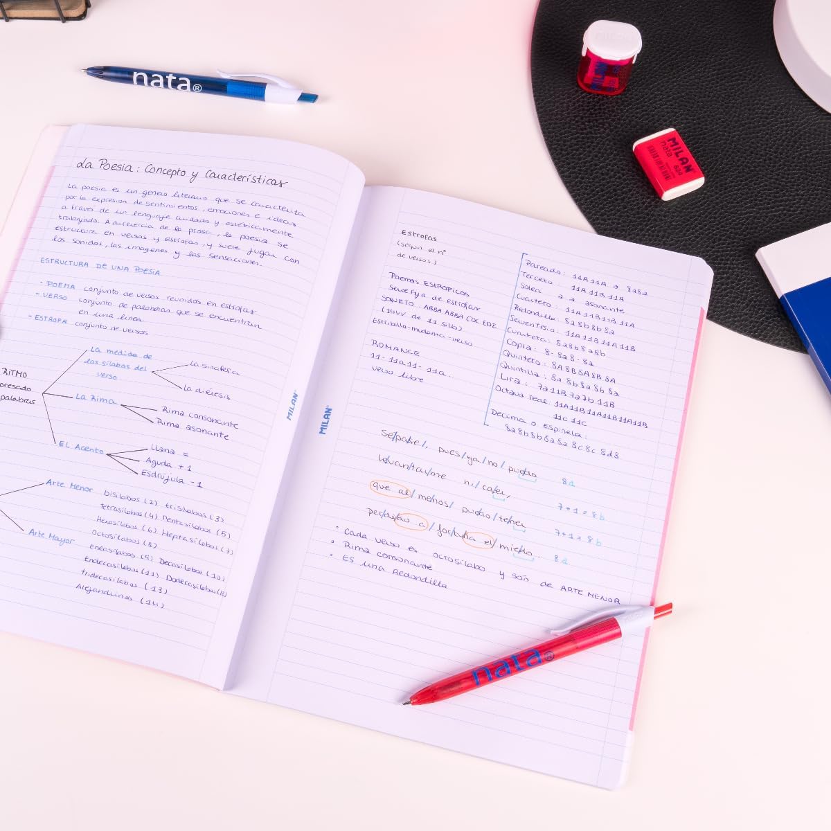 MILAN® Notebook A4 Glued Lined Paper (7 mm), 48 Sheets of 95 g/m², Nata® Collection 624 Since 1918, Pink