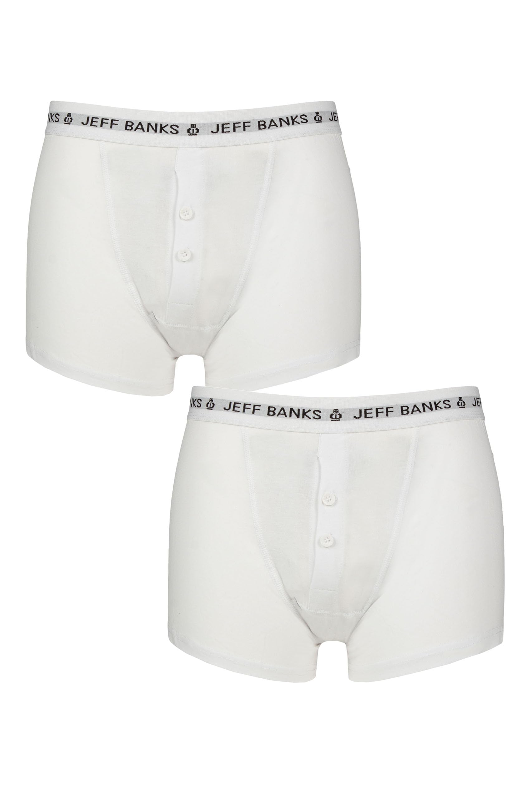 Jeff Banks Men's White 2 Pack Plymouth Button Cotton Boxer Shorts S