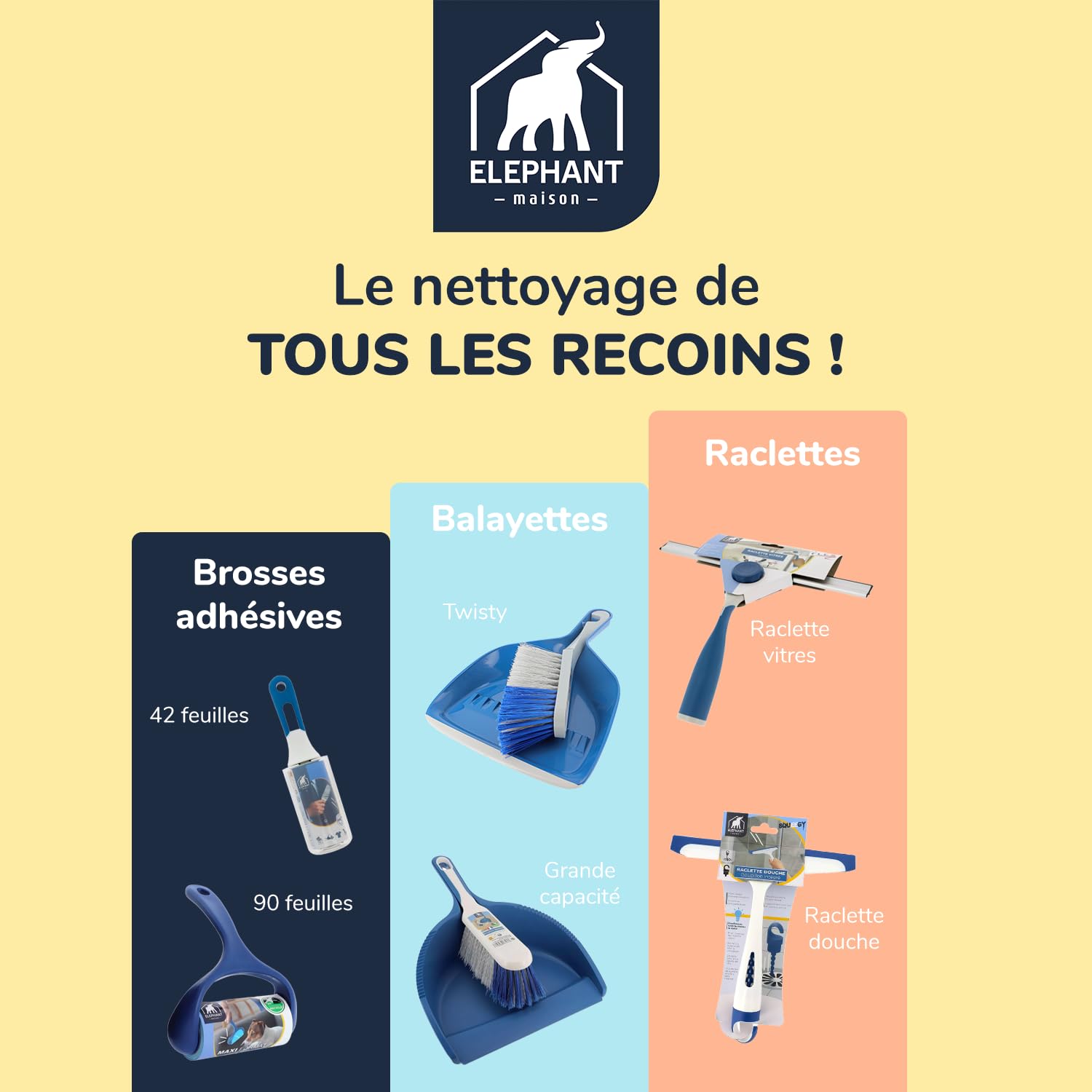 Pelle Et Balayette ÉLÉPHANT Twisty - Design Compact, Élastomère - Fabriqué En France - Recyclé