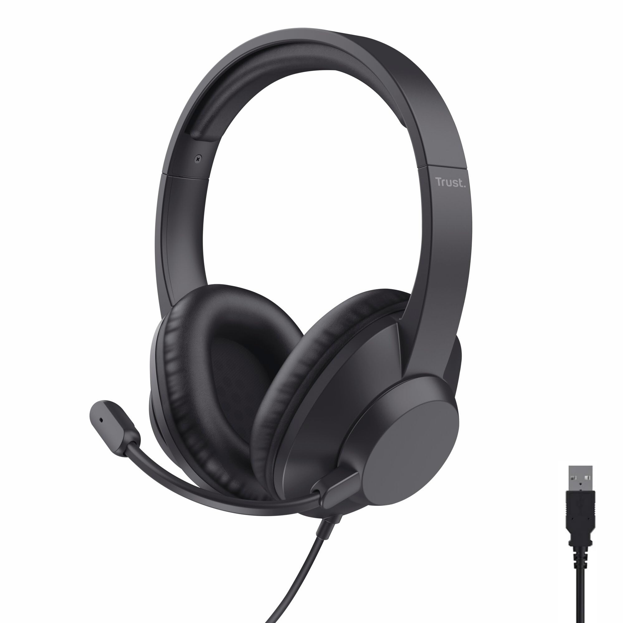 Trust Roha II Max USB Cuffie con Microfono Leggere Over-Ear, Auricolari con Filo 1,80 m, 85% Plastica Riciclata, Headphones Cablato per PC Portatile Computer Laptop Mac Ufficio Teams Zoom, Nero
