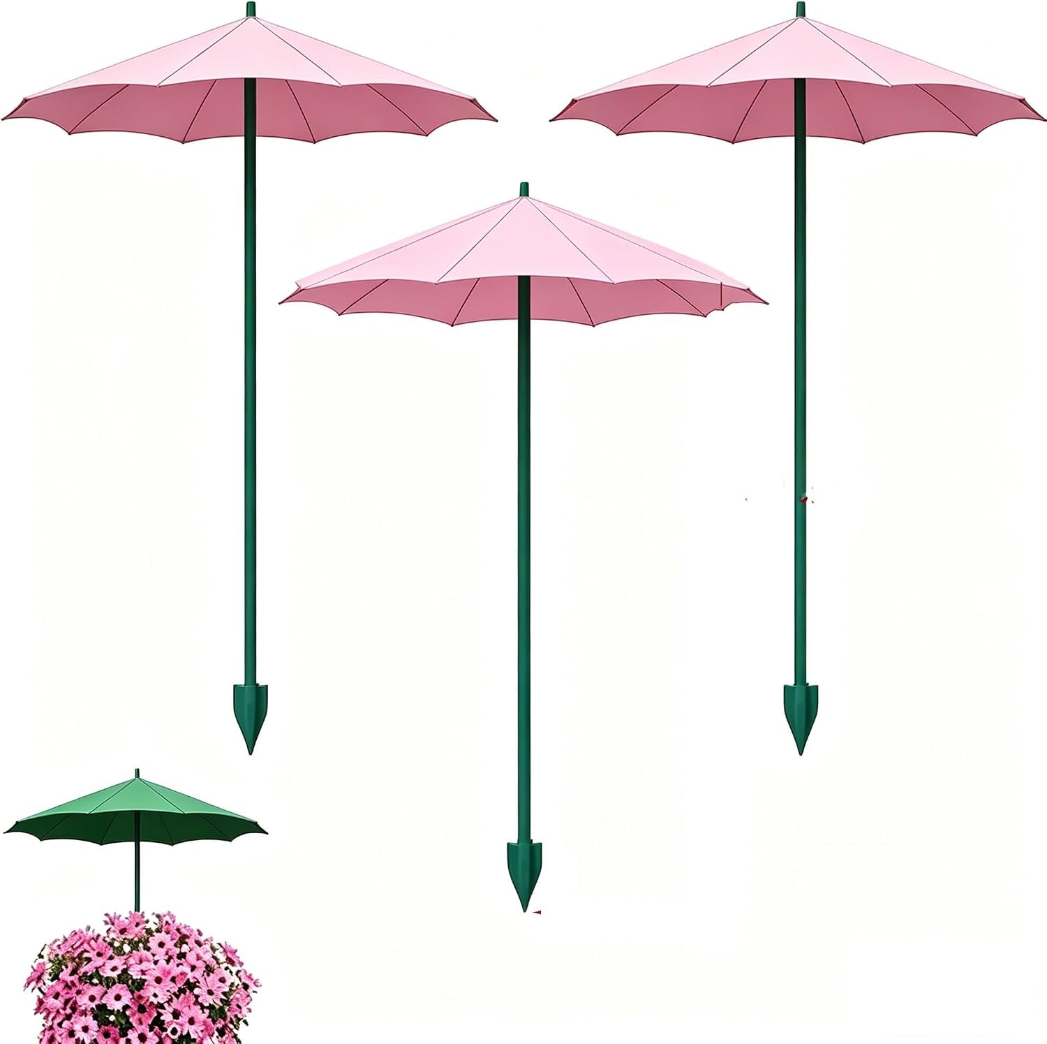 Cankypu Small Plant Umbrella, Outdoor Plant Small Parasol with Stakes, Rainproof and UV Sun Protection for Plants, For Balcony Vegetables Young Shrubs Nursery Patio，Pink：3：Large(44cm)