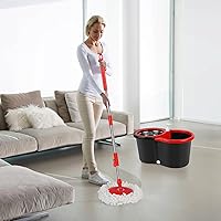 Vista 7 de Trapeador giratorio y cubo con juego de escurridor, sistema de fregona giratoria de 360° y cubo con 3 cabezales de trapeador de repuesto, mango