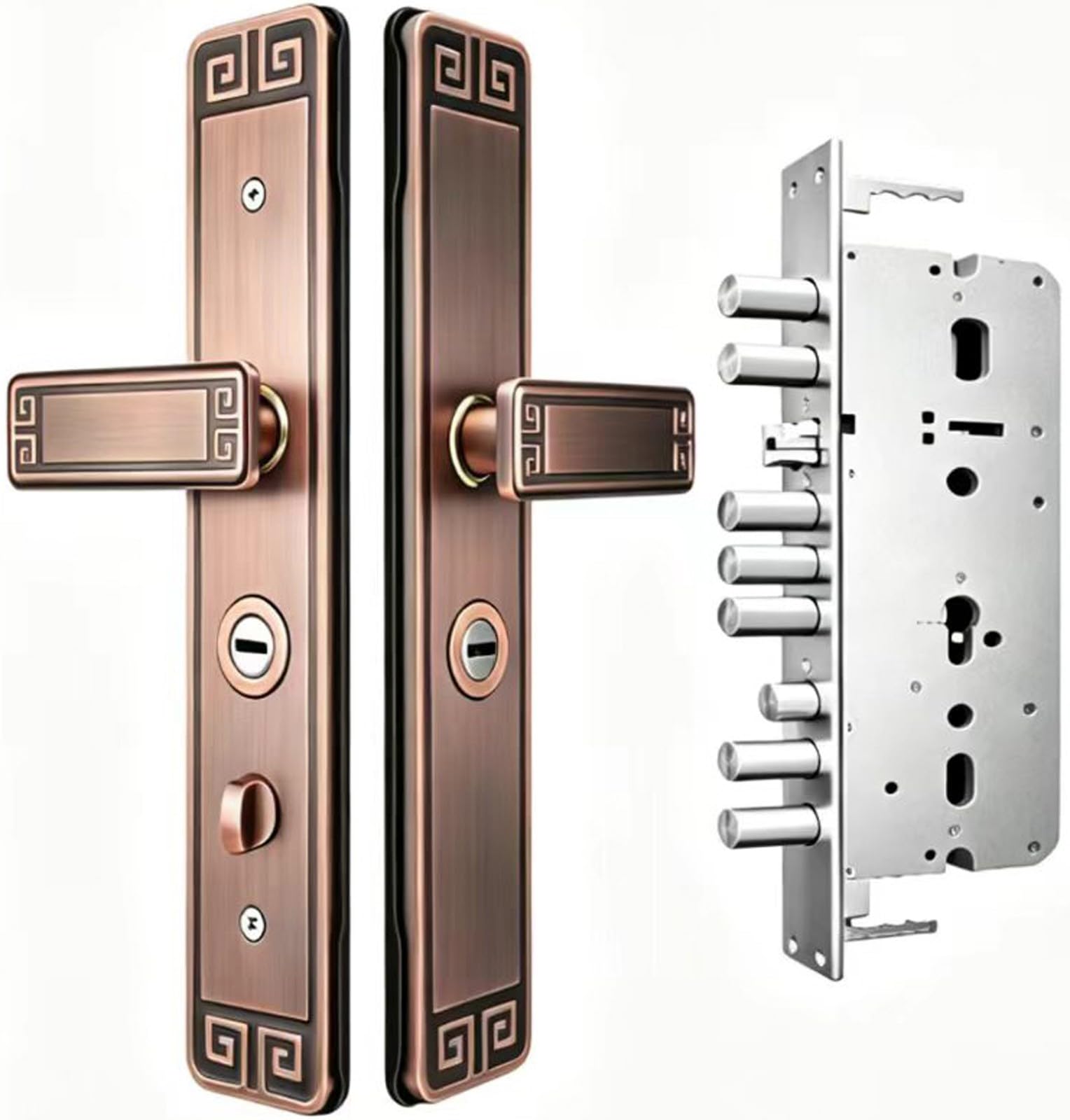 Serratura Antifurto Multipla per Porta D'Ingresso, Set di Serrature per Maniglia Porta D'Ingresso in Bronzo Stile retrò per Porte Residenziali(C+Outside deadbolt)