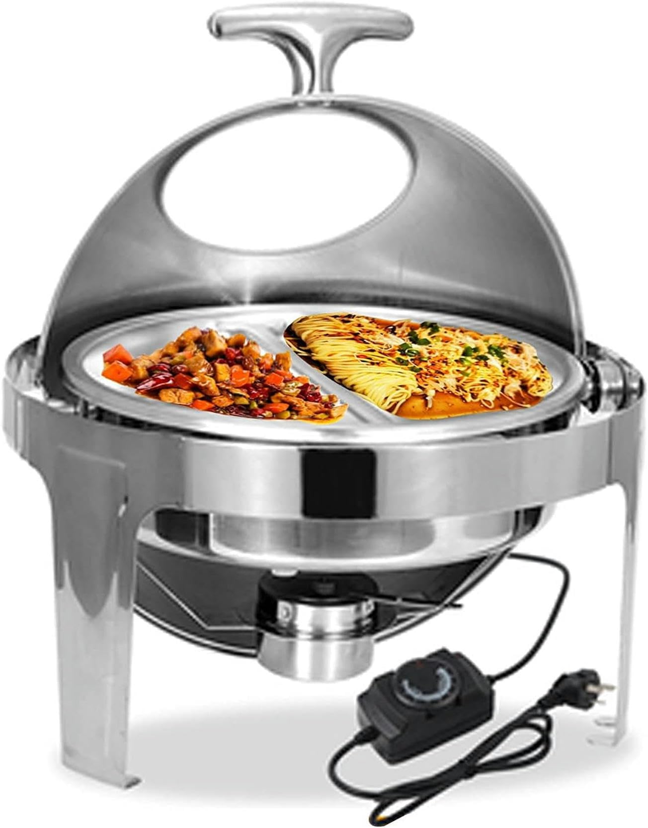 Scaldavivande Elettrico da Servizio, Scaldavivande Elettrico da 6 Litri per Feste, Buffet e Casa, Set di Posate e scaldavivande in Acciaio Inossidabile con Coperchio Visibile, 400W