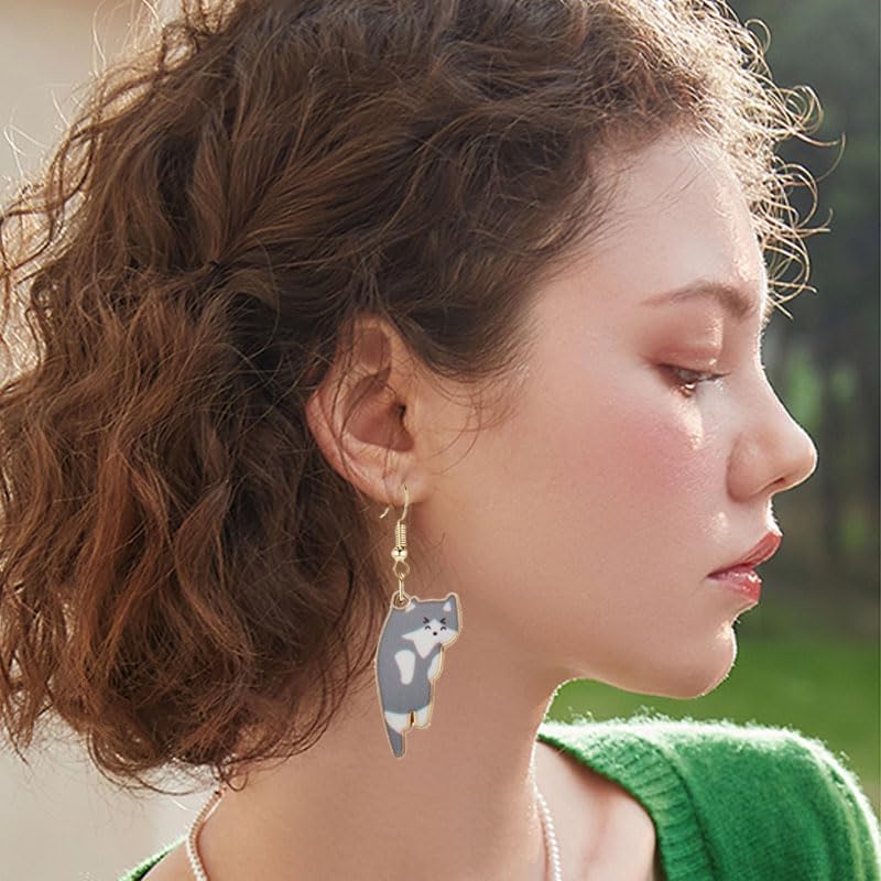 ONLYJUMP 6Pairs Dangling Cat Earrings For Women Kawaii Aesthetic Funny Cartoon Kitten Dangle Earrings French Hook Animals Lover Birthday Gifts - Image 2