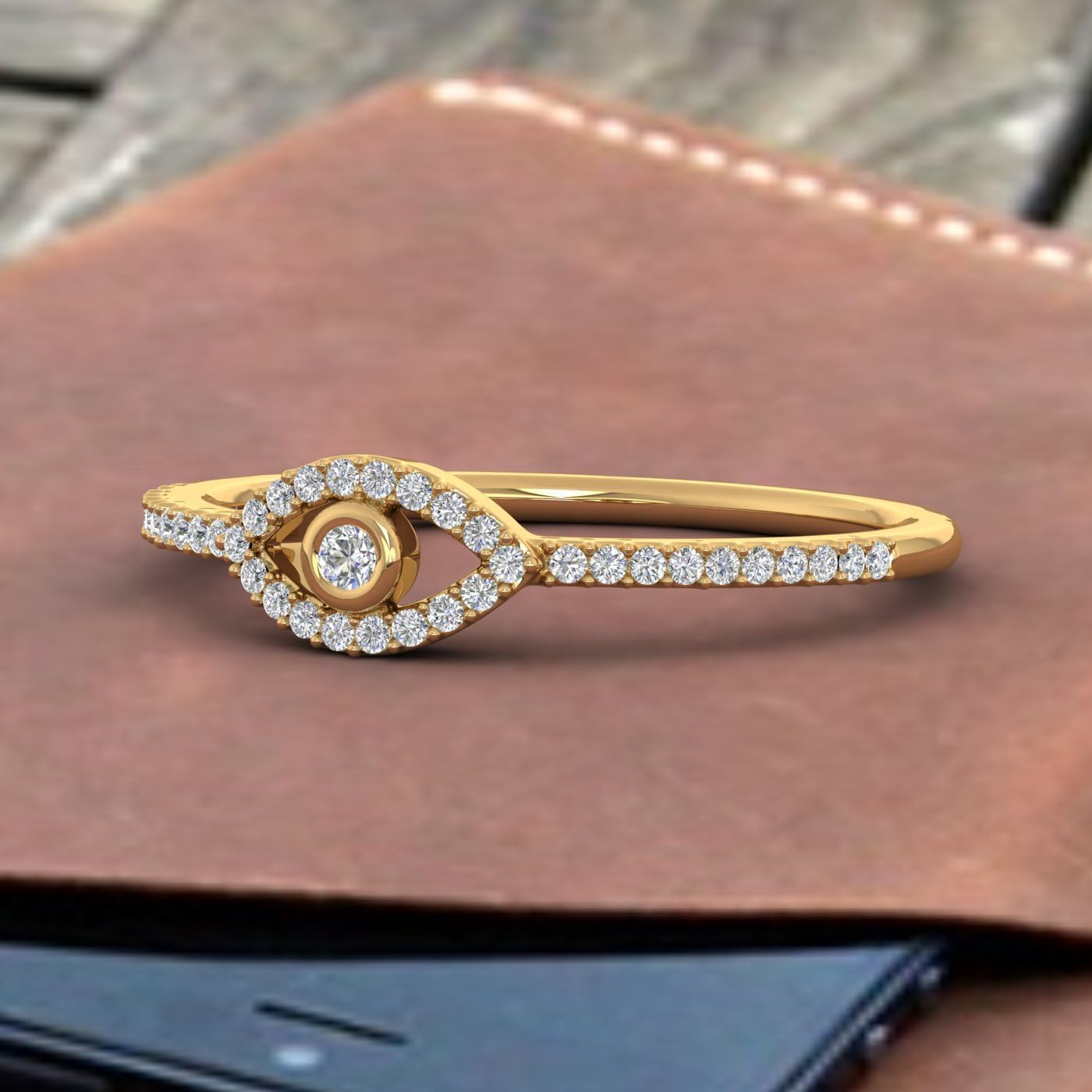 1/10 Carat Evil Eye Diamond Ring in 10K Solid Gold