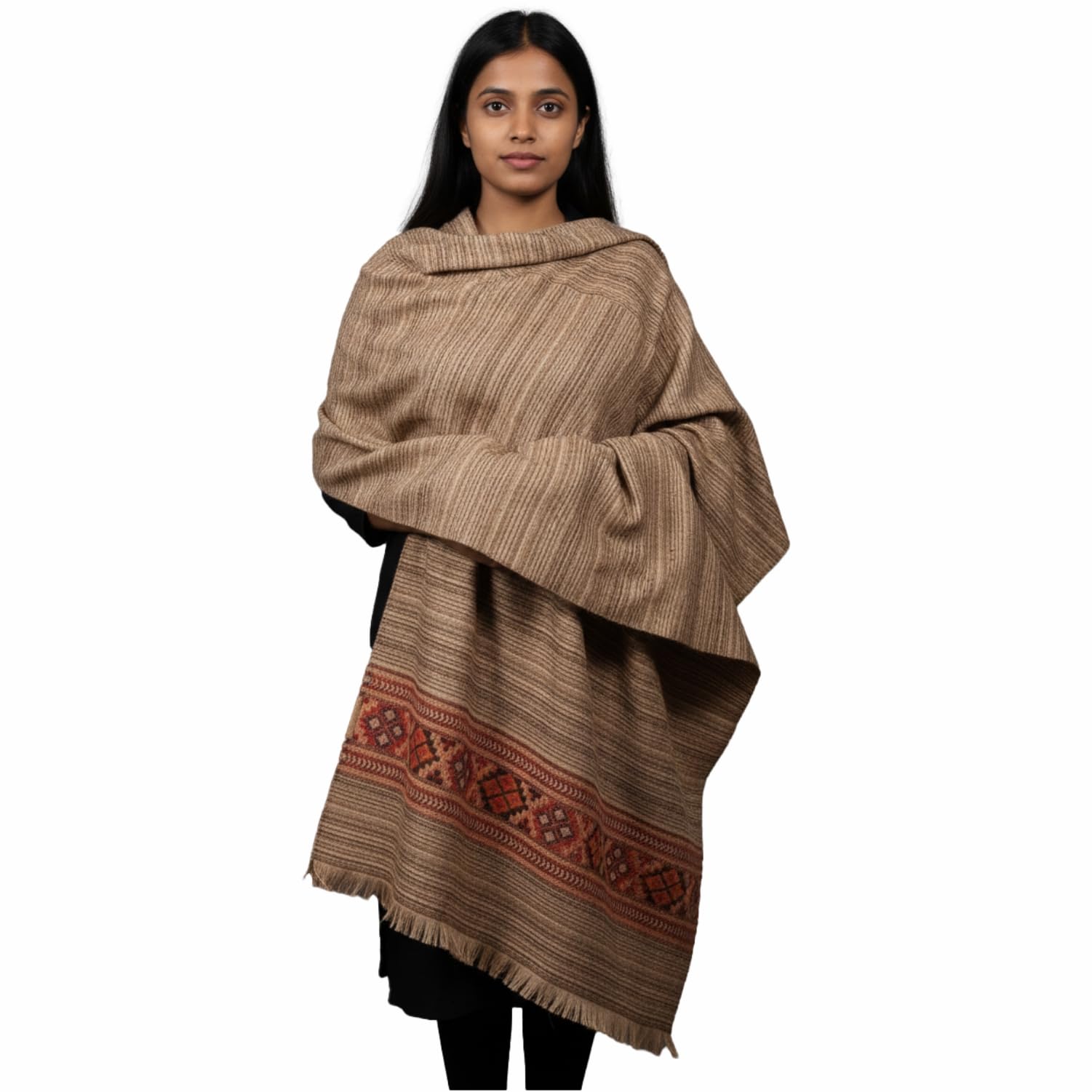 Hand Woven Kullu Woolen Shawl, Traditional Indian Style with Kullu Weaving, Unisex, 80 x 40 Inch, 400 Grams