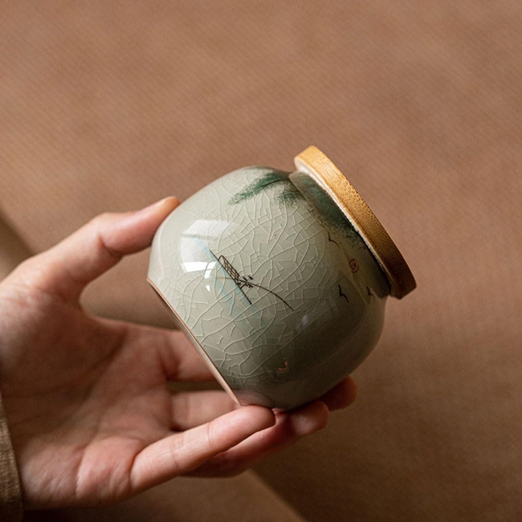 Pojemniki na herbatę na sypką herbatę Biała porcelana Ręcznie malowana dekoracja wnętrz Pojemnik na herbatę Ceramiczny pojemnik na biurko Uszczelniony drewniany pojemnik z pokrywką(D)