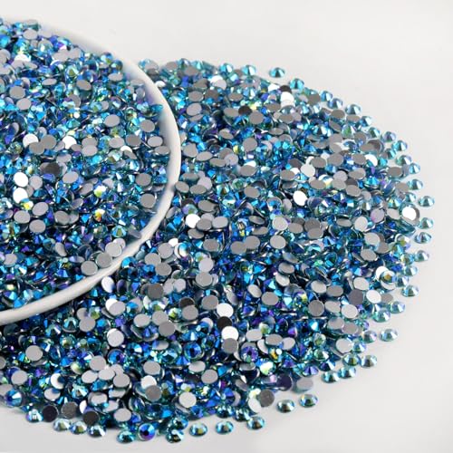 Image of Beadsland Flat Back Crystal Rhinestones Bulk, Aquamarine AB, SS16, 14400pcs | Flatback Glass Gems for Nails Crafts Clothes DIY Decoration, Glue Fix, 3.8-4.0mm