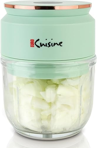 Euro Cuisine Mini picadora inalámbricarecargable con cable USB y cuenco de vidrio, mini picadora eléctrica de ajo, mini procesador de alimentos 1