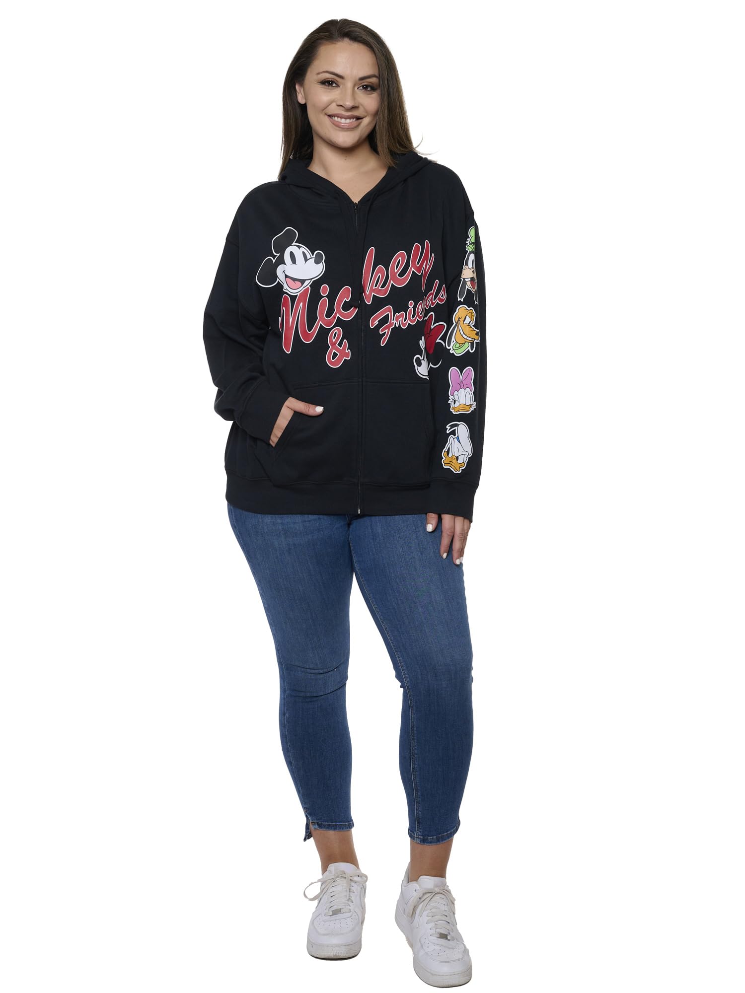 Disney Mickey Mouse - Felpa da donna con cappuccio e zip, in pile, con Paperino e Plutone