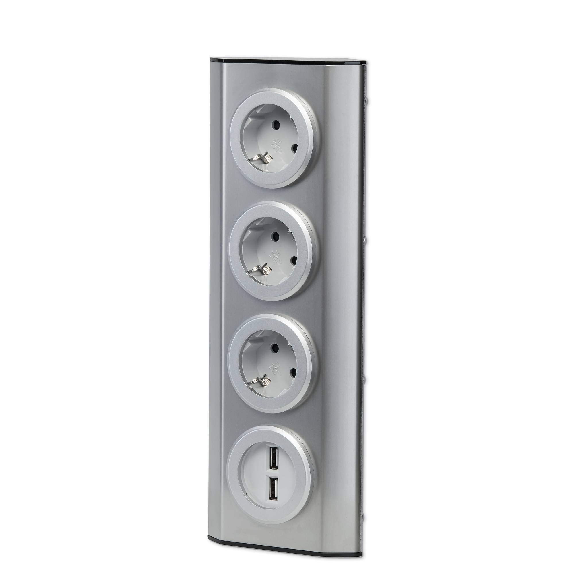 Mehrfachsteckdose 3-fach Steckdosenleiste mit 2-fach USB - zum Beispiel als Tischsteckdose und Steckdosenverteiler - Steckerleiste Stromleiste mit einfacher Montage