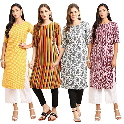 Image of Pinkmint Women's Crepe Digital Print Straight Kurta (Pack of 4)