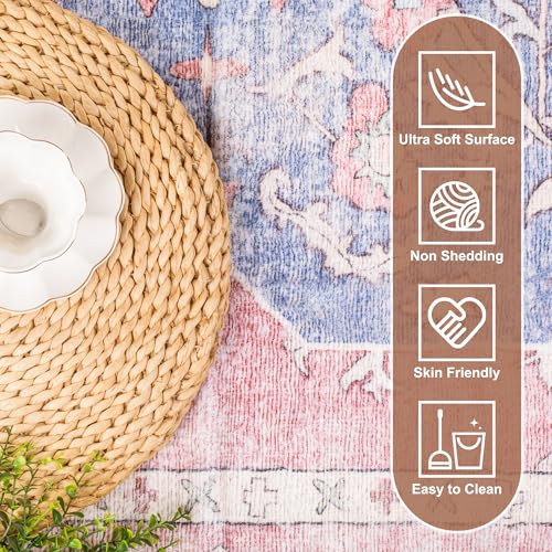 Image of Medallion Area Rug - Honeycomb Non-Slip Backing Rug Foldable Faux Wool Carpet Machine Washable Area Rugs for Living Room Bedroom Dining Room Home Office(8'x10', Ocean /Pink)