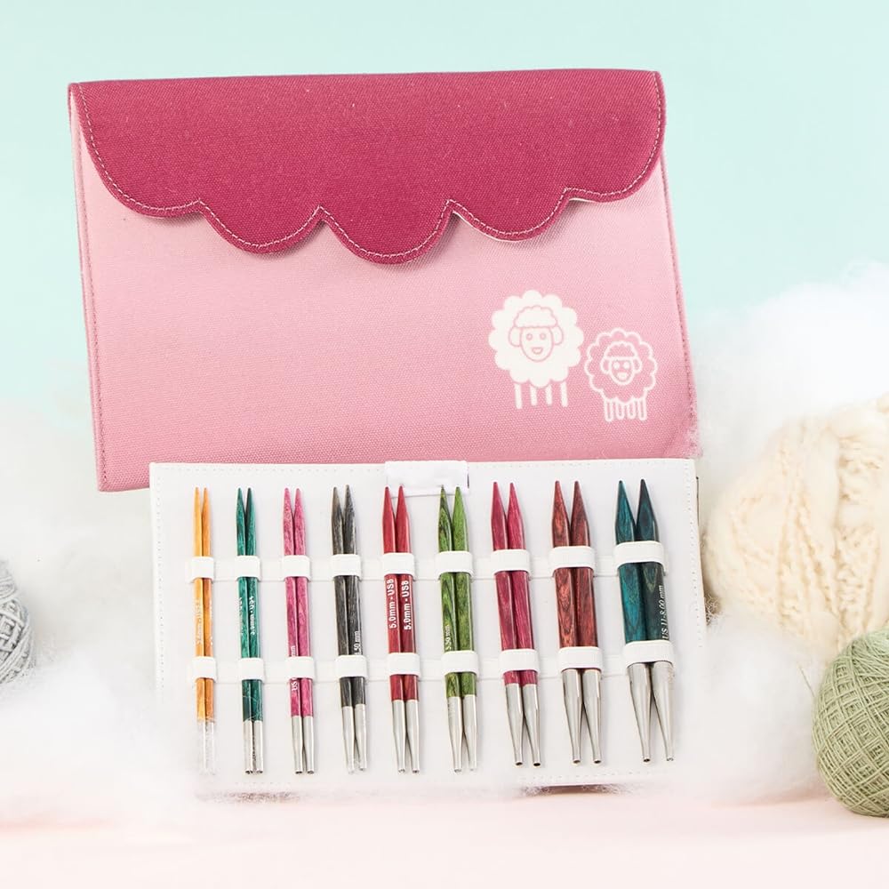 Lotus Yarns KP Dreamz Deluxe glattes Stricknadel-Set, 9 austauschbare Rundstricknadelspitzen aus Holz mit 4 Nylonschnüren für Anfänger, Stricken aller Projekte