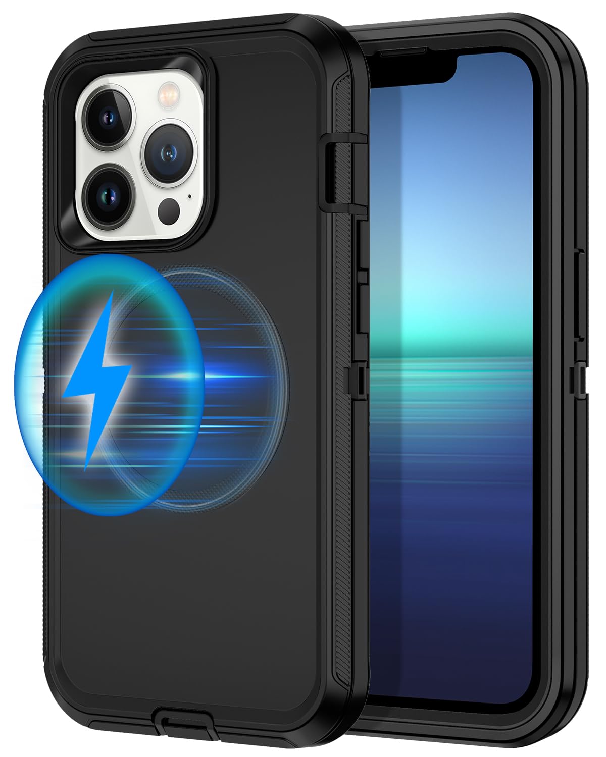 I-HONVA for iPhone 13 Pro Case [Compatible with MagSafe] Shockproof 3-Layer Full Body Protection Rugged Heavy Duty Cover Case for Apple iPhone 13 Pro 6.1 inch,Black