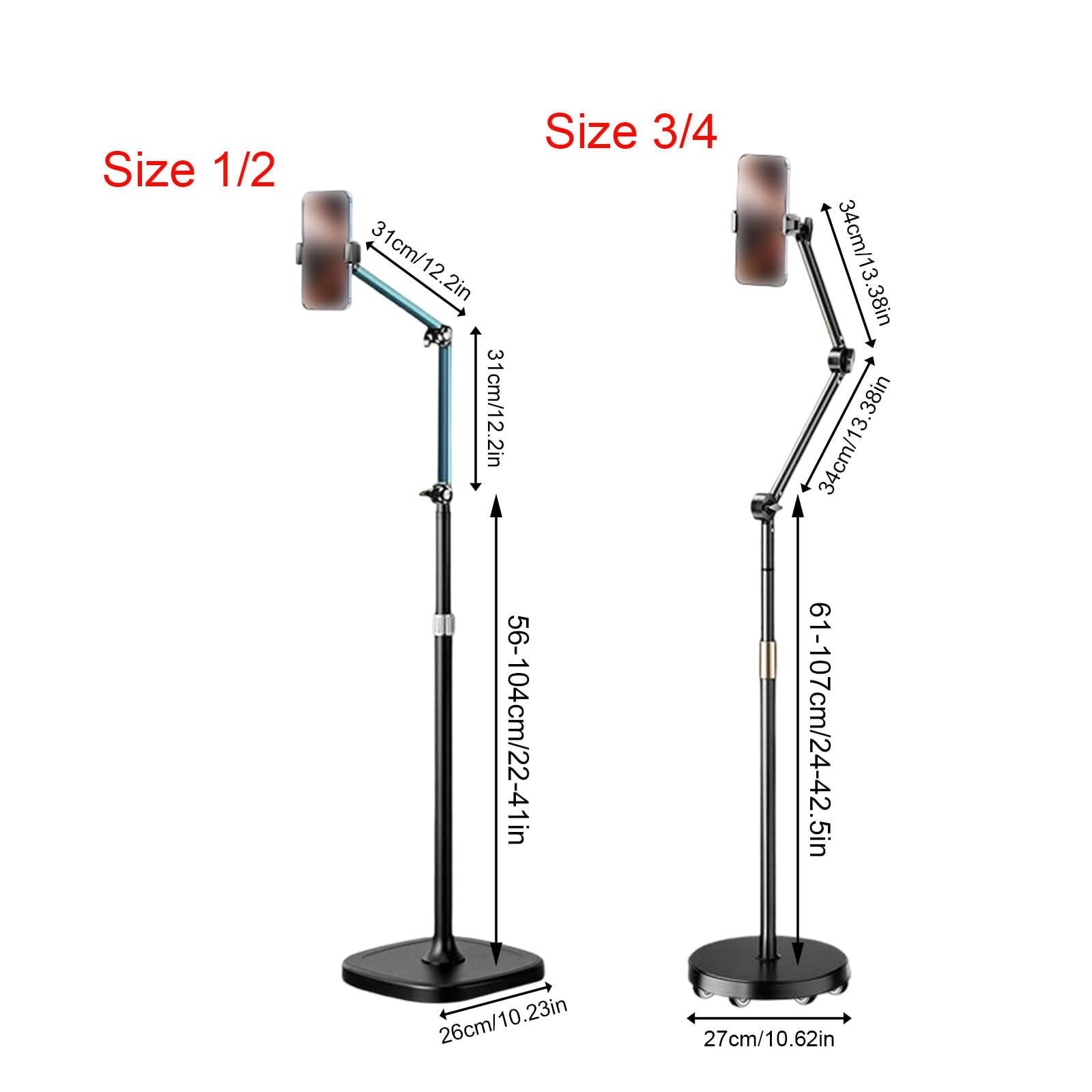 Brazo flexible multidireccional de sujeción para teléfono, soporte de suelo para creador de contenido, durabilidad, base de metal ABS, configuración rápida, soporte de suspensión ABS+metal, compatible