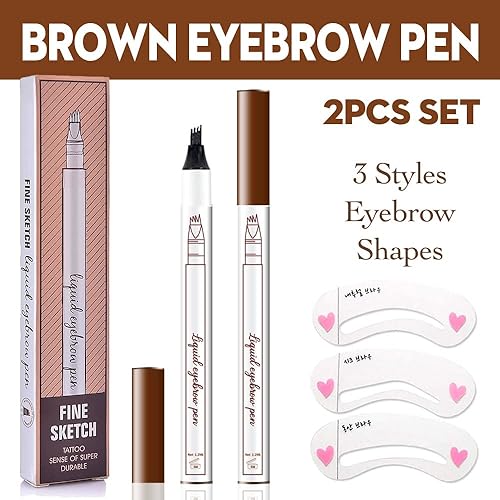 Miniatura 2 de Juego de 2 lápices de tinta para cejas de Brow Stylist, micro 4 puntos para levantar y arrebatar cejas con 3 plantillas de cejas de larga duración,