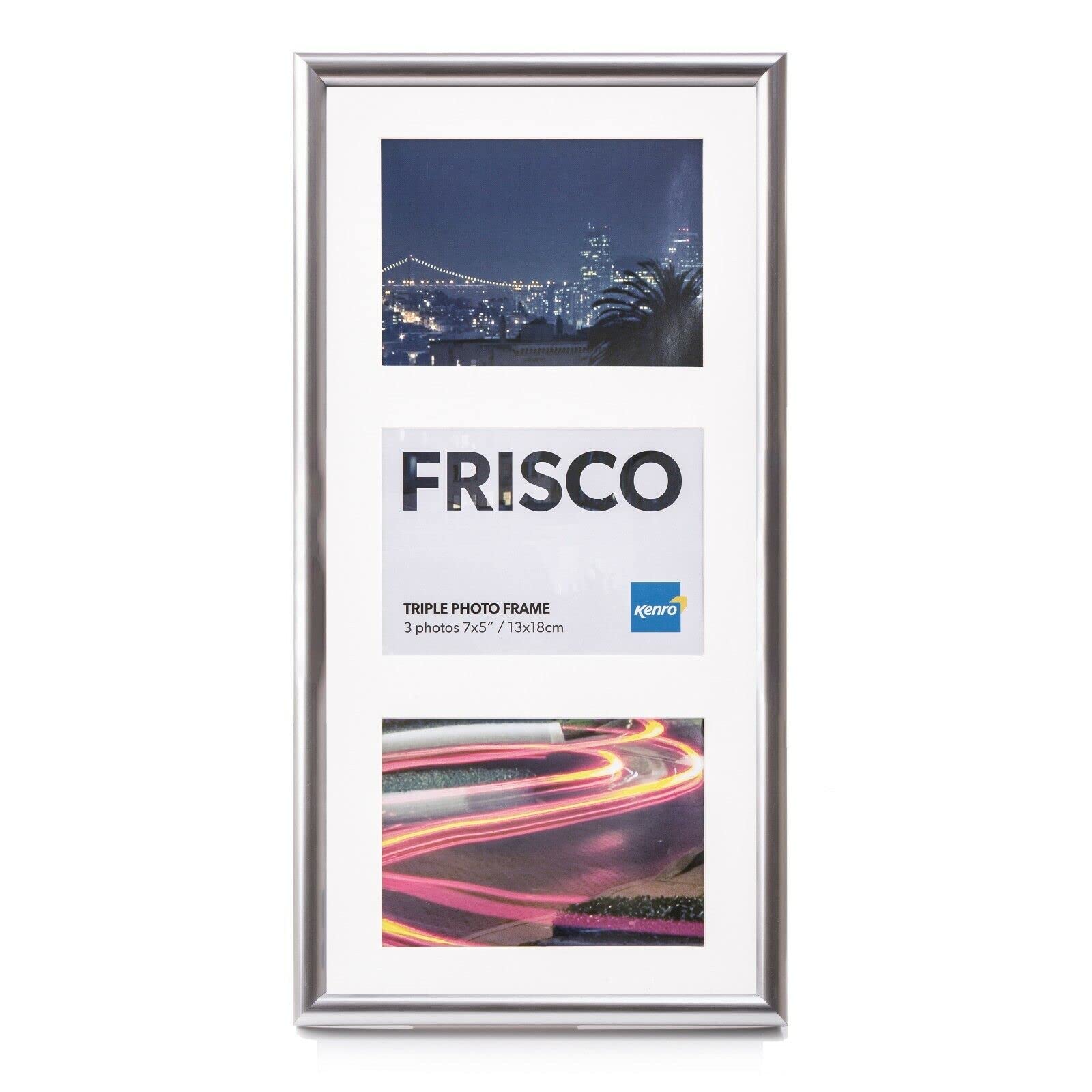 Kenro Silver Frisco Triple Photo Frame 7X5 Inch / 13X18cm With White Mount Landscape Portrait - Frc1318s/3