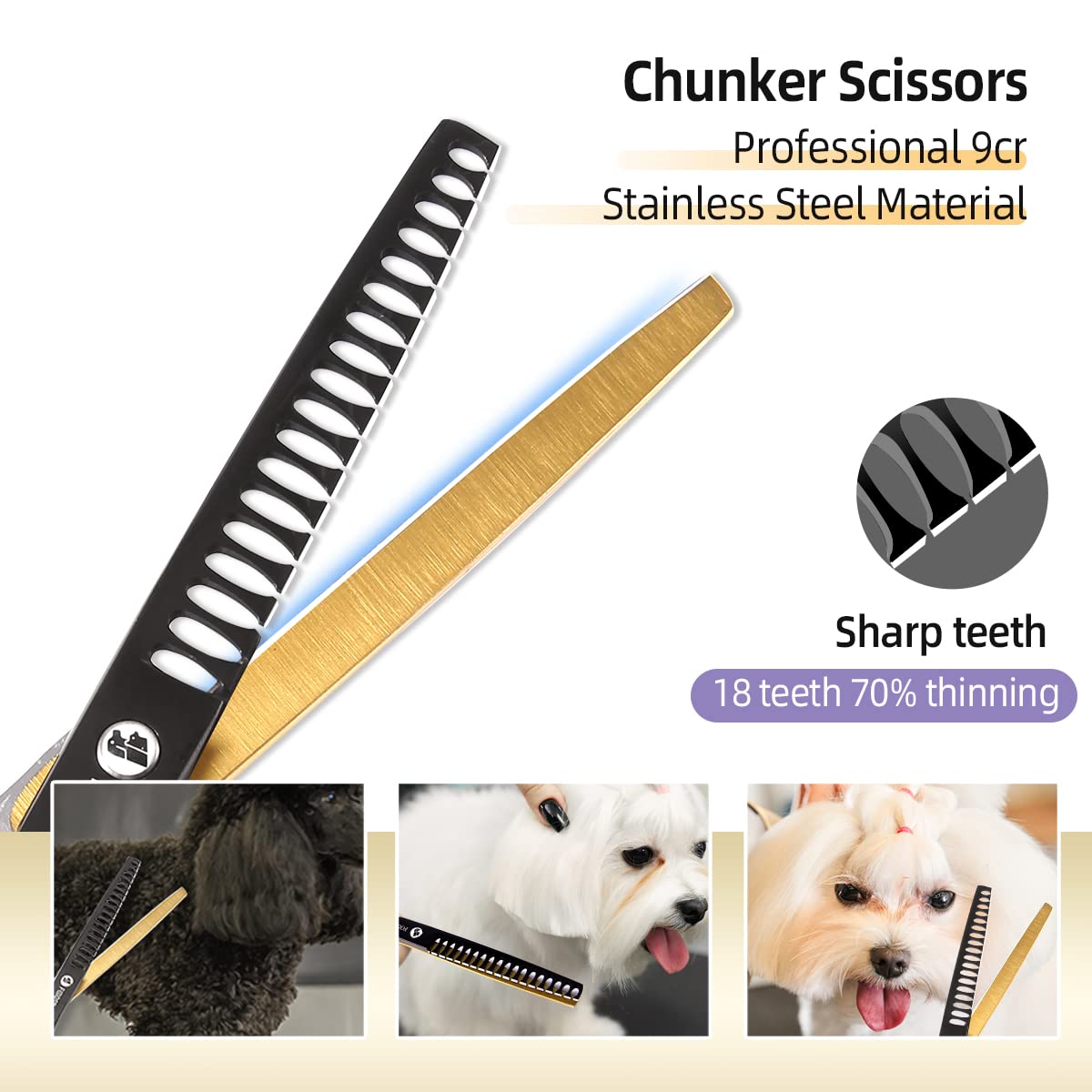 Hundepflegeschere-Set für kleine Hunde, schwarz und goldfarben, zweifarbige Mixerschere, gebogene Schere, gerade Schere, 4-teiliges Set (schwarz und goldfarben, Kit)