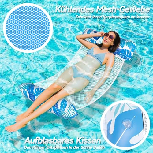 Alintor Luftmatratze Pool, 2 Stück Pool Zubehör Wasserhängematte, XL Luftmatratze Wasser Hängematte, 4 IN 1 Luftmatratze Pool Erwachsene Wasserspielzeug, Wasserhängematte Mit Netz Pool Spielzeug