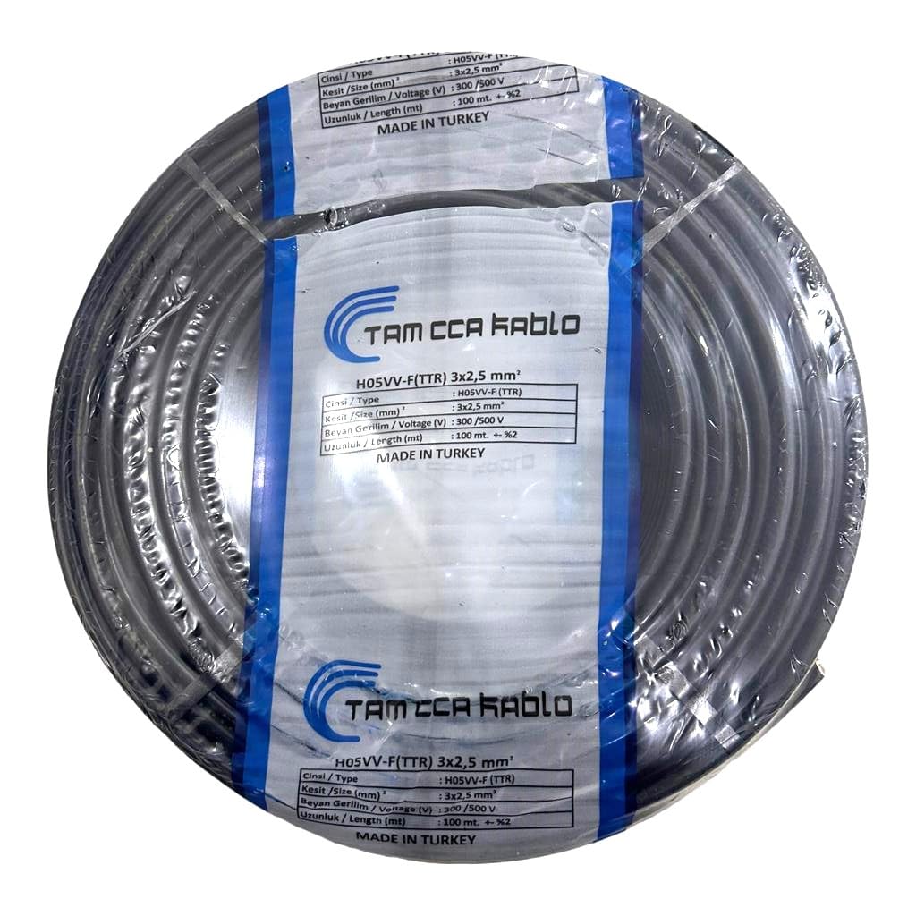 30 METRE 3x2,5 MM CCA TTR TEKLİ SİYAH RENK TOPRAKLI KAUÇUK SEYYAR ELEKTRİK KABLOSU