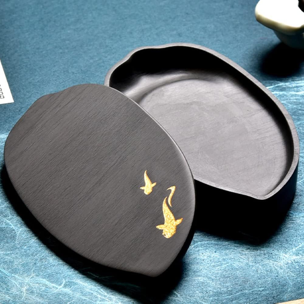 XIALON 9.8cm Calligraphy Natural Stone Inkstone Study Room Ink Box Brush Copybook Tool