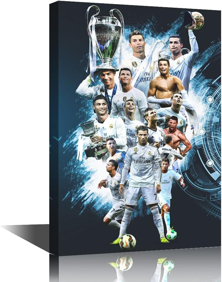 TISHIRON Canvas Wall Art Football Sport Posters Cristiano Ronaldo Painting Artwork House Decor for Living Room Bedroom Office Prints Framed Ready to Hang 24x16 in