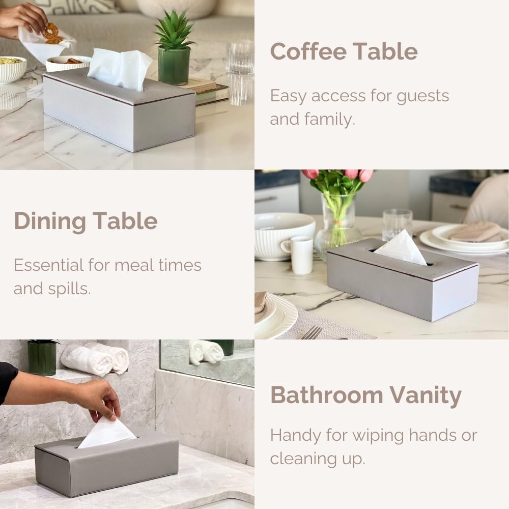 Mason Home Vegan Leather Light Grey Coloured Tissue Box - 1 piece - L 10.5" x B 5.25" x H 3.5" | Paper Napkin Holder | Tissue Case - Holder - Dispenser - Organizer | Home - Office - Table - Desk - Car 2