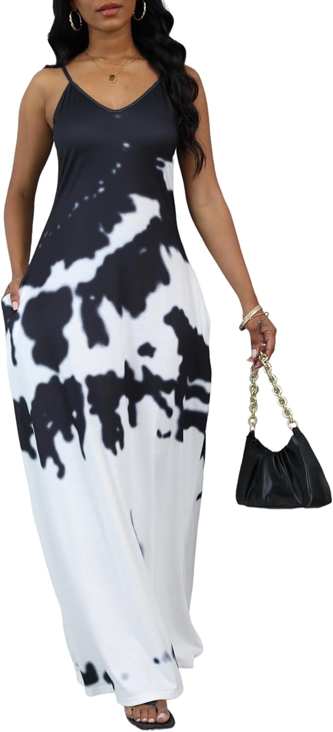 BessCops Summer Maxi Dresses for Women 2026 Plus Size Sundresses Casual Fashion Sleeveless Loose Long Sexy Dress with Pockets