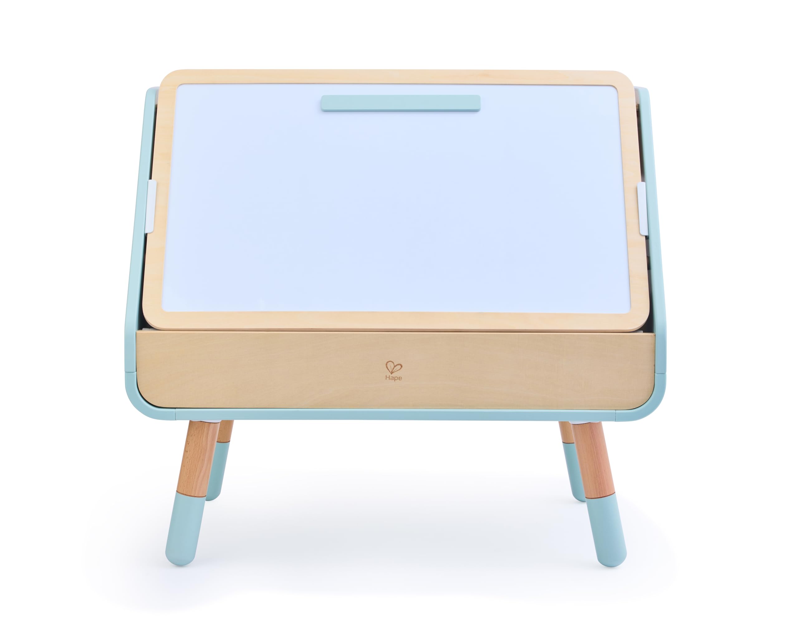 Hape Stół do czytania i rysowania – sztaluga i regał na książki w jednym, tablica suchościeralna 2 w 1, miejsce do przechowywania i akcesoria, ergonomiczny stół malarski, wykonany z drewna z funkcją