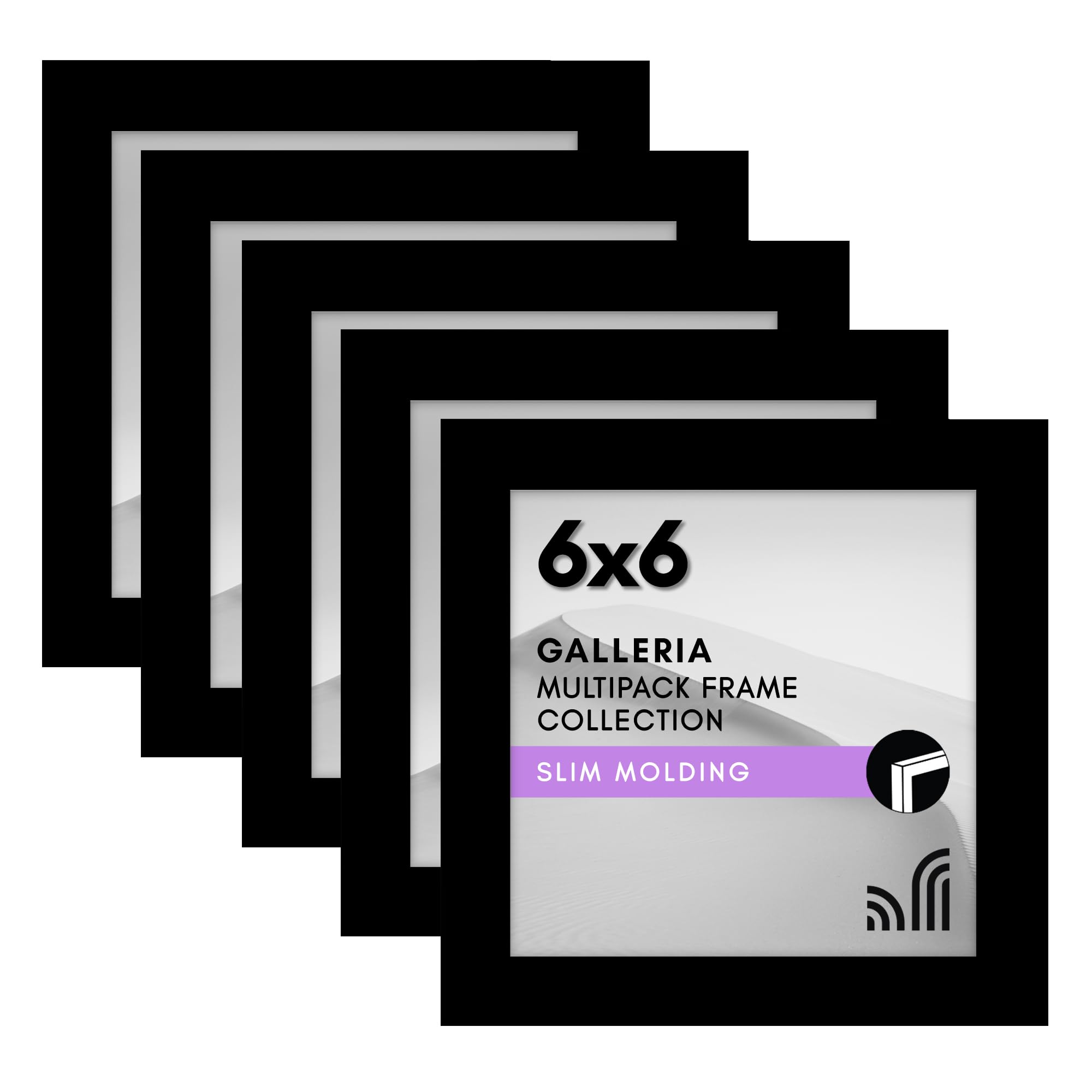 Americanflat 6x6 Picture Frame with Polished Plexiglass - Set of 5 - Galleria Collection - Gallery Wall Frame Set for Tabletop and Wall Display - Black