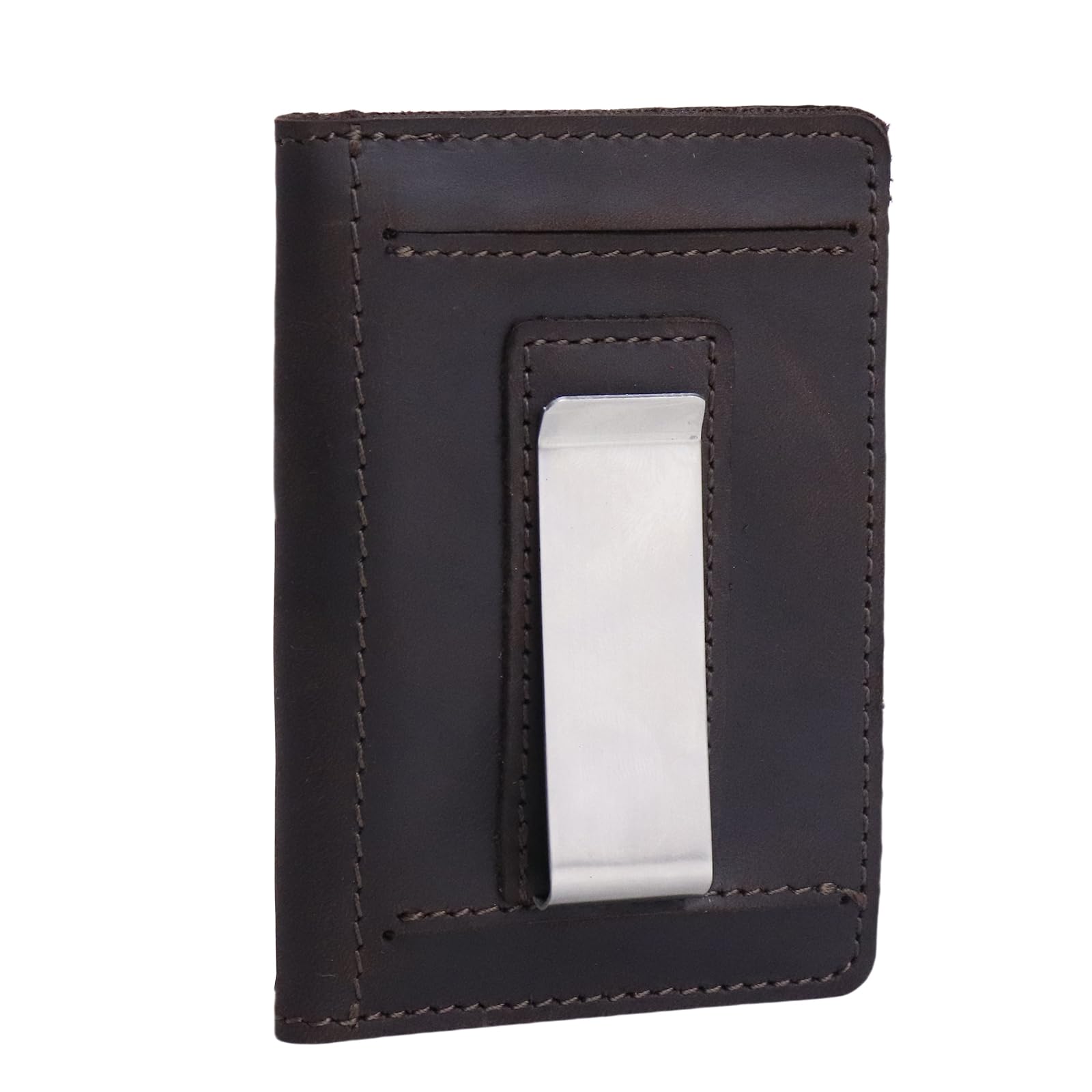 AGBIADD Full-Grain Leather Slim Bifold Wallet for Men Front Pocket RFID Blocking 10 Card Slots Independent Money Clip ID Window Minimalist Thin