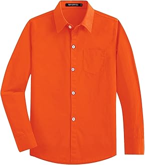 Spring&Gege Boys' Long Sleeve Woven Dress Shirt Formal School Uniform Button Down Shirt