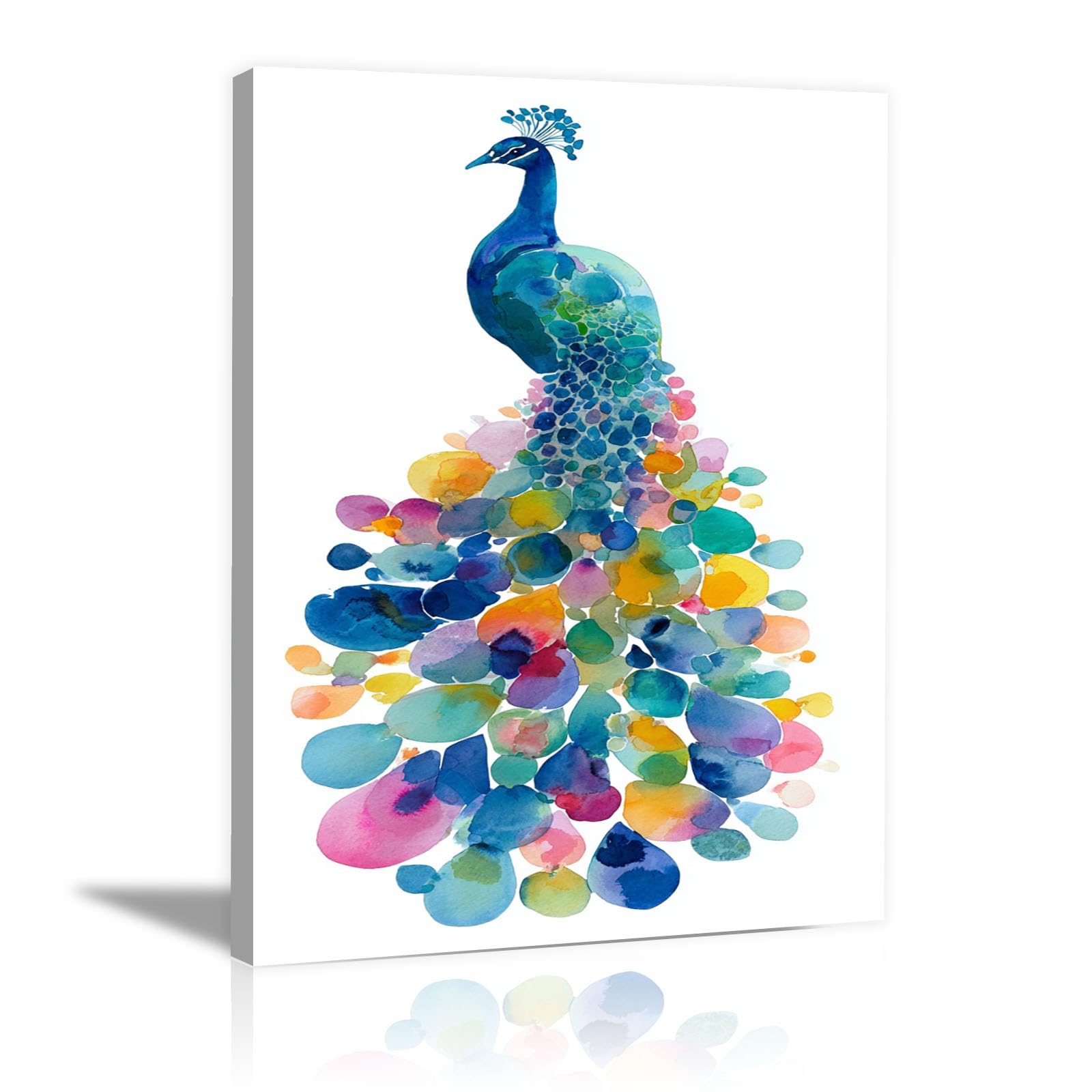 TERUEA Animal Bathroom Print Watercolour Peacock Animal Tropical Plant Posters Prints Cute Modern Artwork for Living Room Bedroom Home Decor Gallery(Blue)-70x100cm Framed