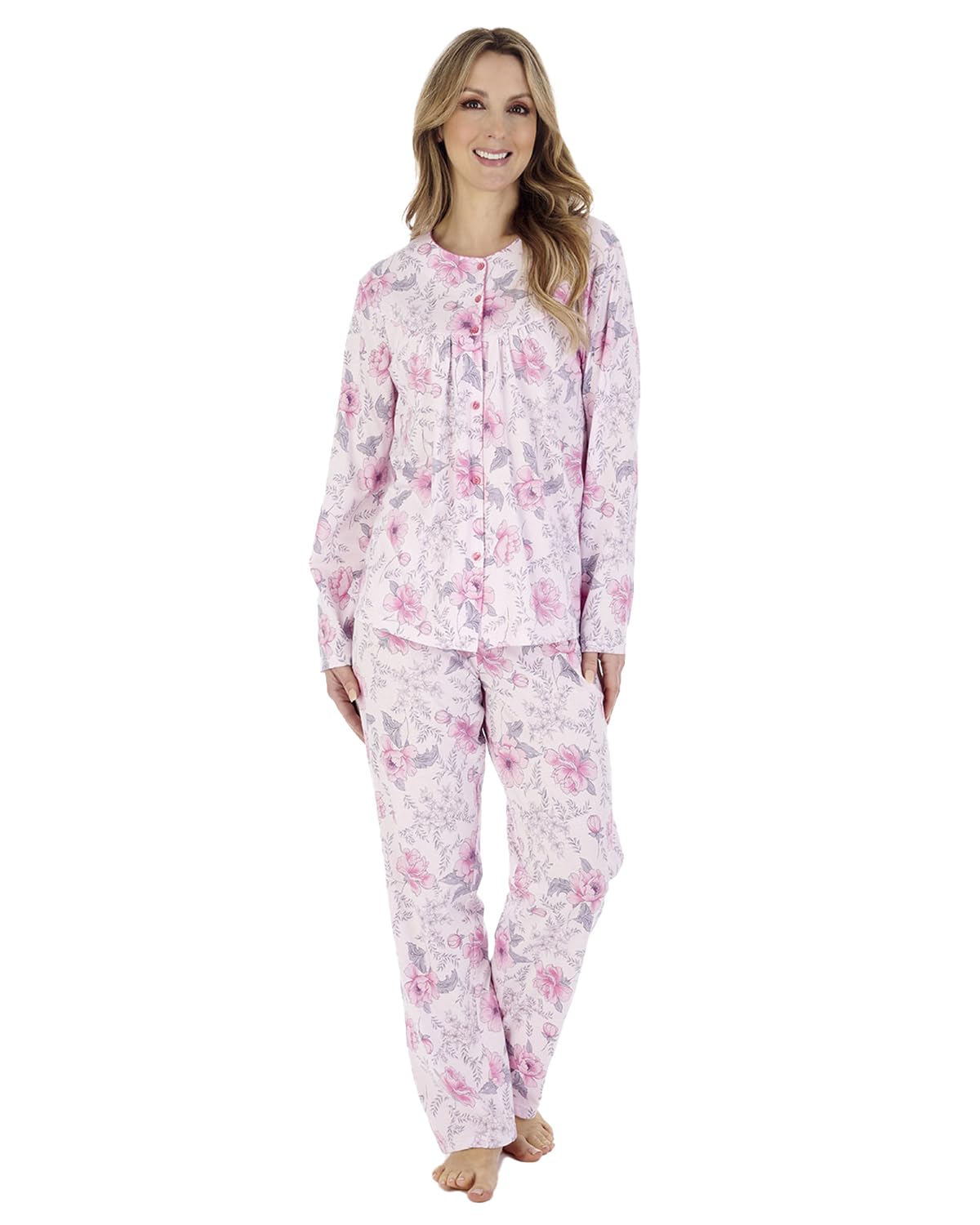 Slenderella Long Sleeve Jersey Pyjamas PJ04110 Pink 12-14