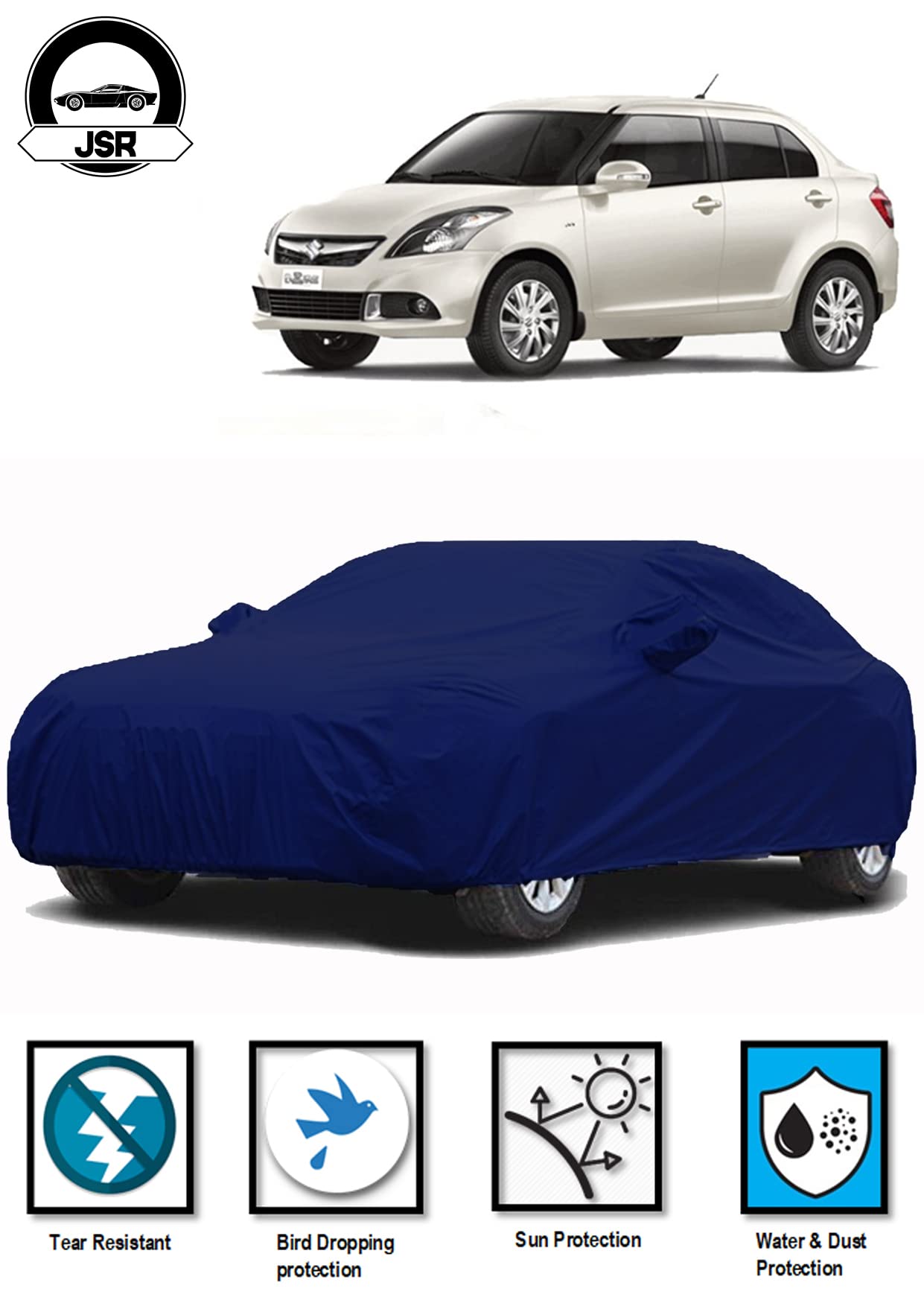 J S R CAR Cover for Maruti Suzuki Swift DZIRE with Triple Stitch ( Swift DZIRE CAR Cover, Swift DZIRE CAR Cover Waterproof, Maruti Suzuki Swift DZIRE CAR Cover, CAR Cover for Swift DZIRE ) (Blue)