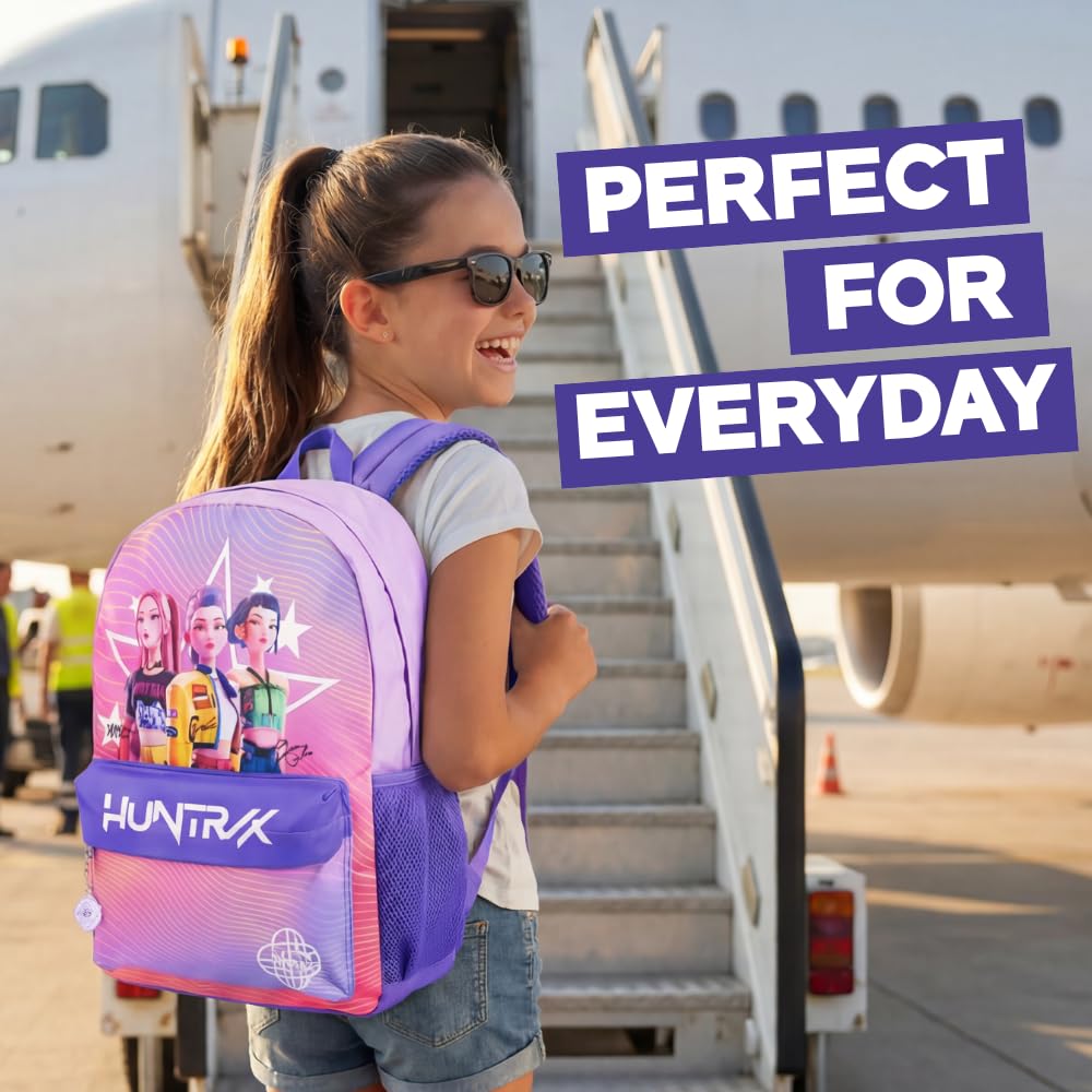 KPop Demon Hunters Mochila rosa para niñas de Cazadores de Demonios Huntrix | Mochila escolar con personaje de dibujos animados y cierre de cremallera | urbana HUNTRAX para niños | Merchandising