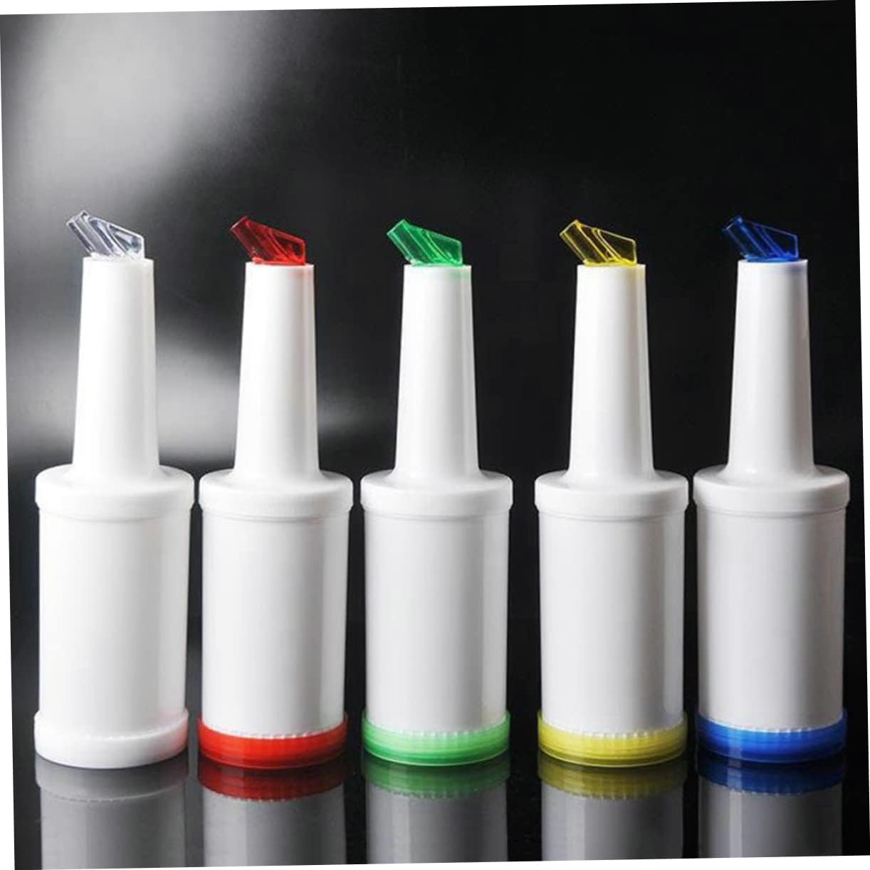 KICHOUSE 6 Pack 1l Juice Dispenser for Bartending Bar Pour Bottles Wide Spout Fruit Juice Bar Containers White Lightweight Leakproof Random