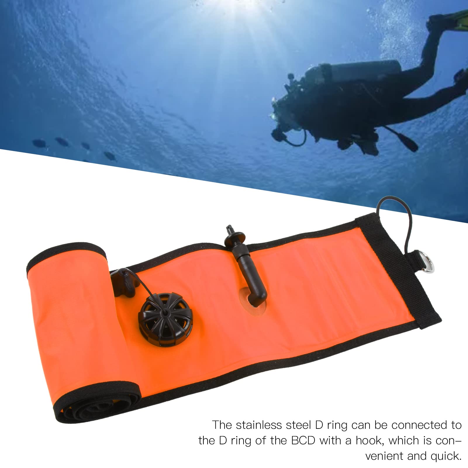 DEWIN Boa Segnalazione Sub, Boa Gonfiabile per Immersioni 120x15 cm, Indicatori di Immersione Gonfiabili Accessorio Nastro Riflettente ad Alta visibilità per Nuoto in Acque Libere