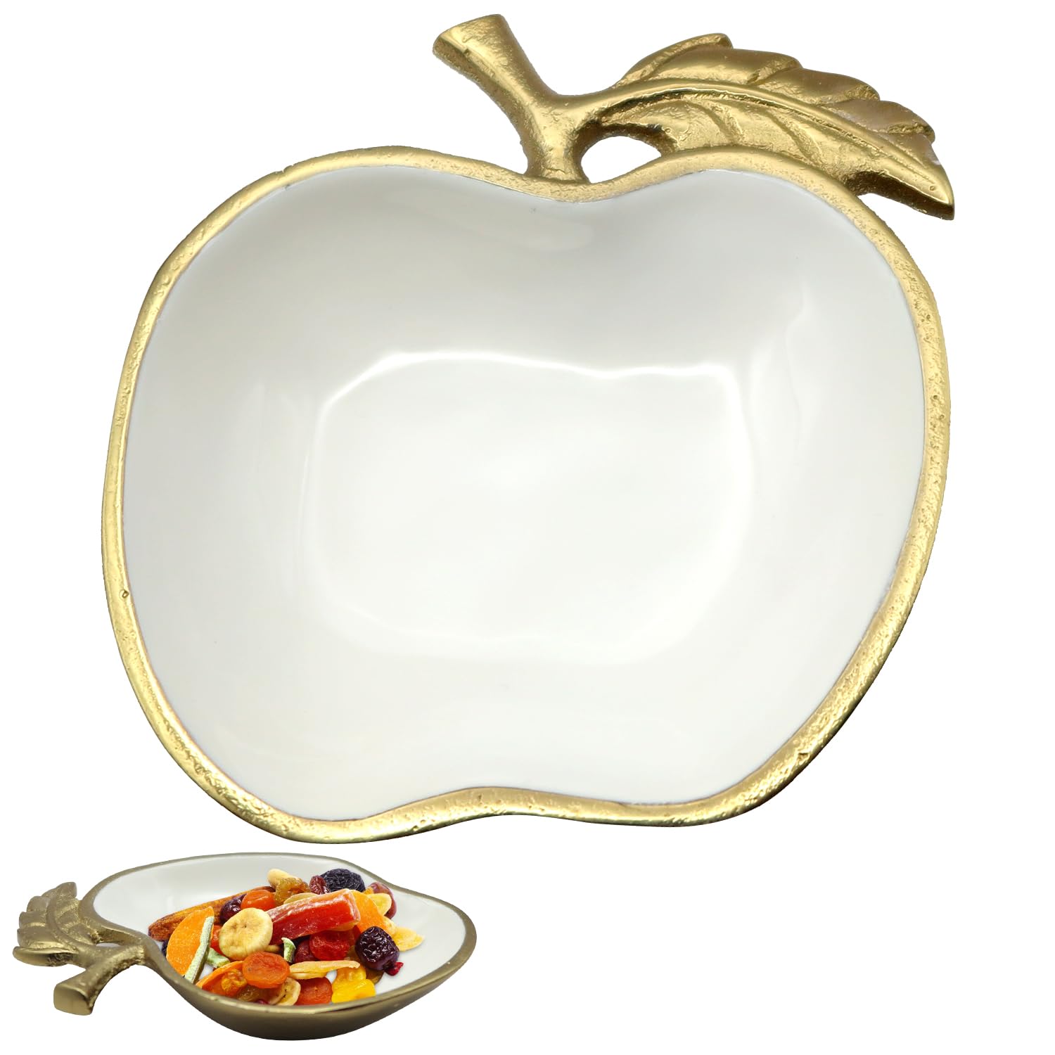 Fuition Decor - Gold and White Apple Candy Dish - Candy Bowl - Key Bowl - Decorative Nut Bowl - Gold Fruit Tray Candy Dish for Office Desk - Trinket Dish - Rosh Hashanah Bowls GWA