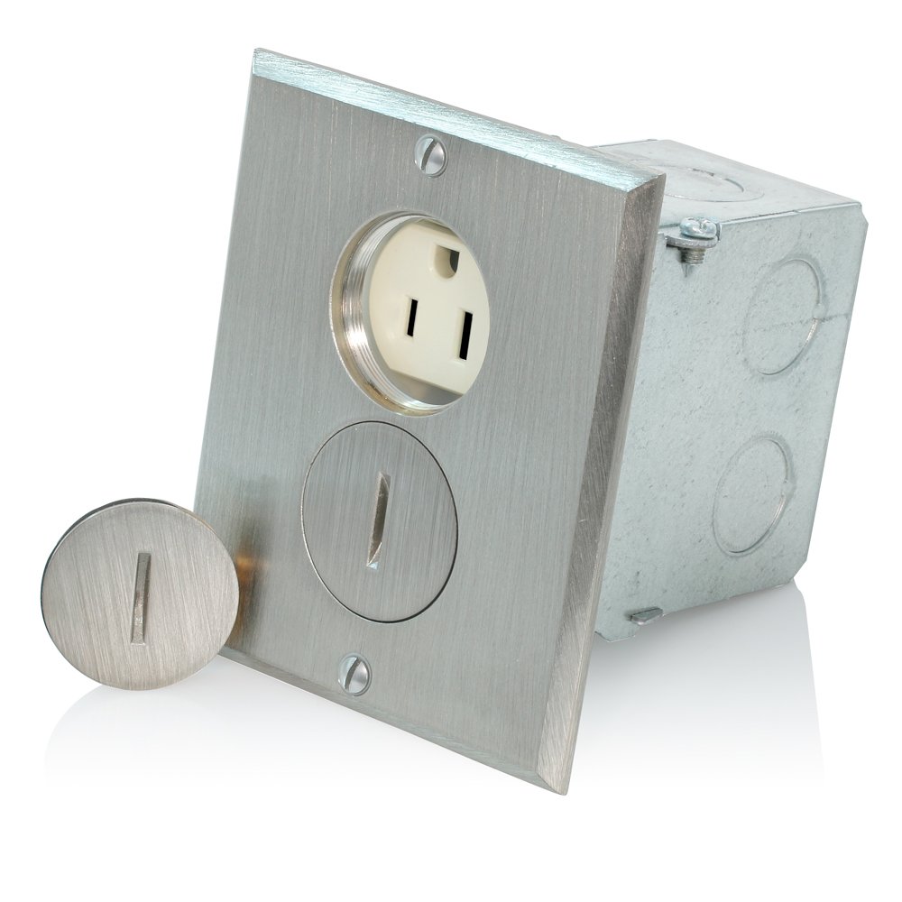 Boîte de sol Leviton 25249-SBA 15A 125V avec prise encastrable et capuchon à vis étanche