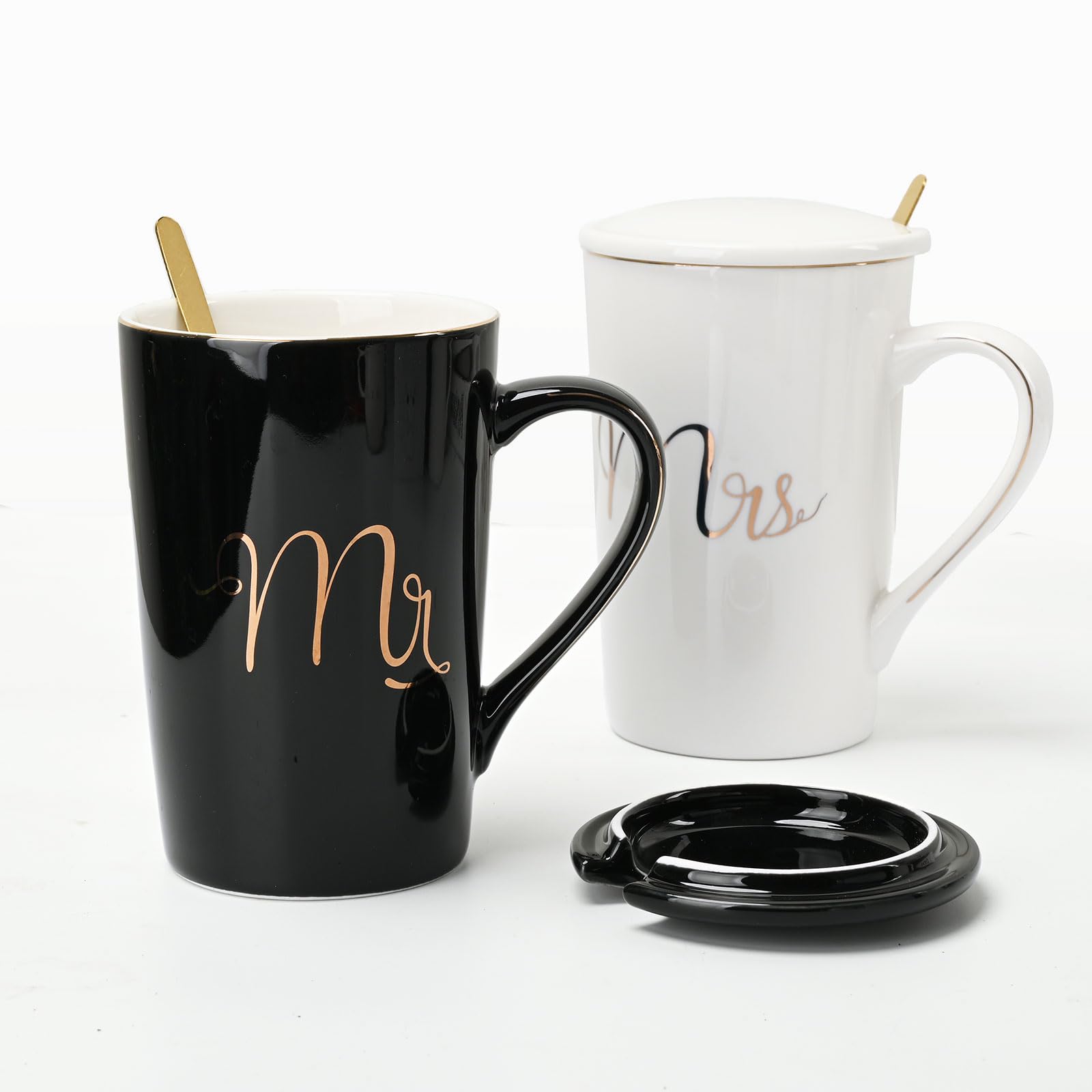 Atoke 2Pcs Ensembles de Mugs,Mr Mrs Tasses Café En Céramique Cadeau pour Cadeaux de Noël,Mariage,Couple,Anniversaire,Fiançailles,Saint Valentin,400ML
