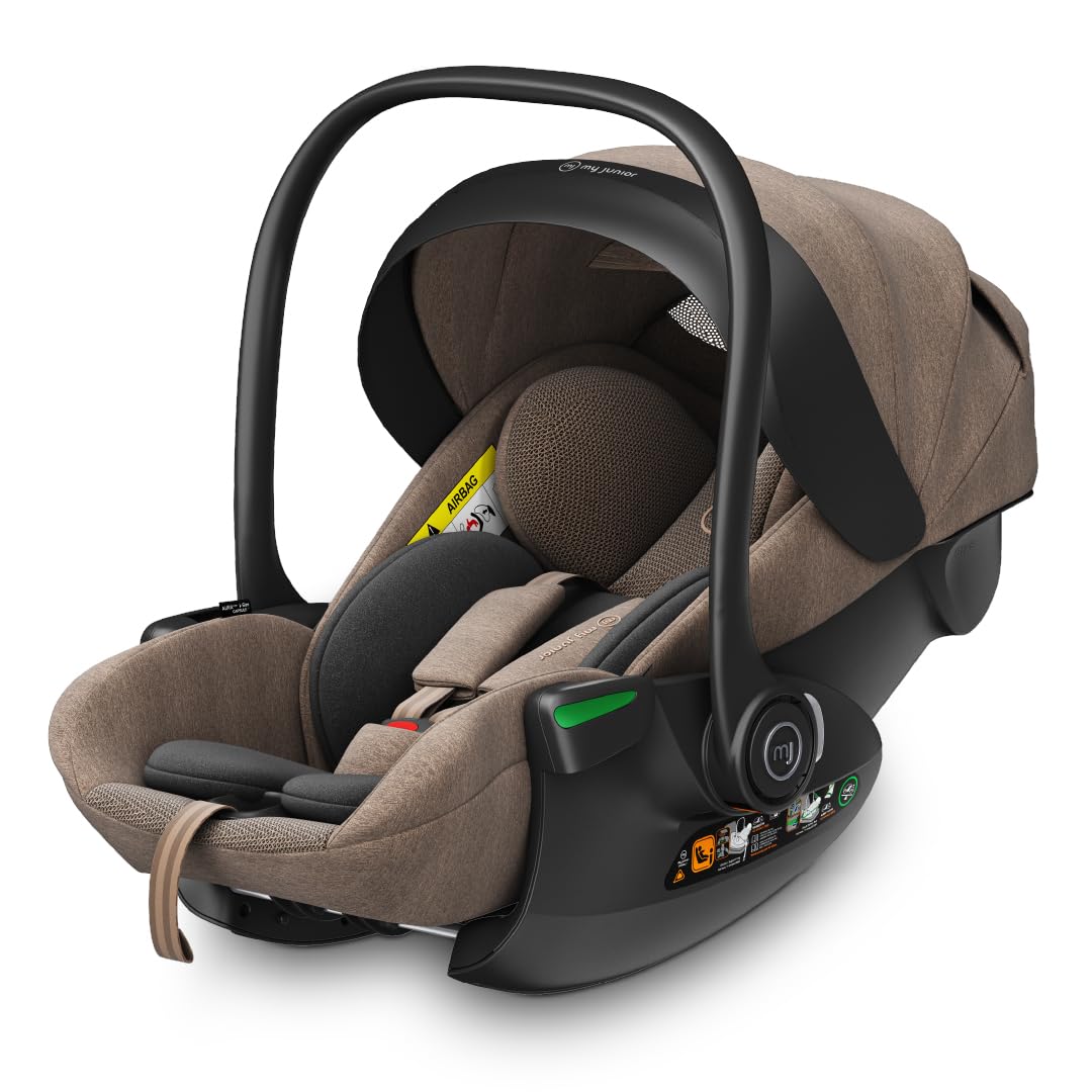 my junior® AURAᵉʳᵍᵒ i-Size Babyschale Autokindersitz mit 170° Liegeposition, 6-stufige Memory-Schaum Kopfstütze, 40-87 cm, bis 13 kg (Hazel)