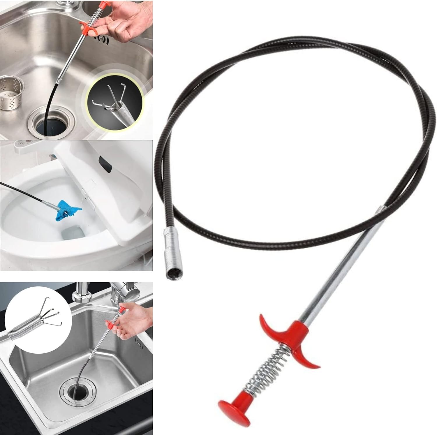 Drilax 36 Inch Drain Clog Remover Tool, Flexible Grabber with Claw, Hair Removal for Sink Shower Tub, Bendable Retrieval Tool for Drains, Pipes, Kitchen Bathroom RV