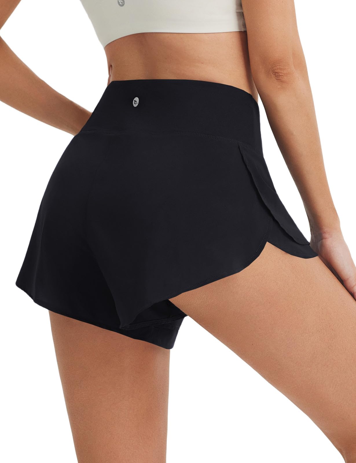 baleaf Spodenki do biegania damskie 7,5 cm spodenki treningowe szybkoschnące szorty sportowe z wysokim stanem spodenki treningowe, Czarny, M