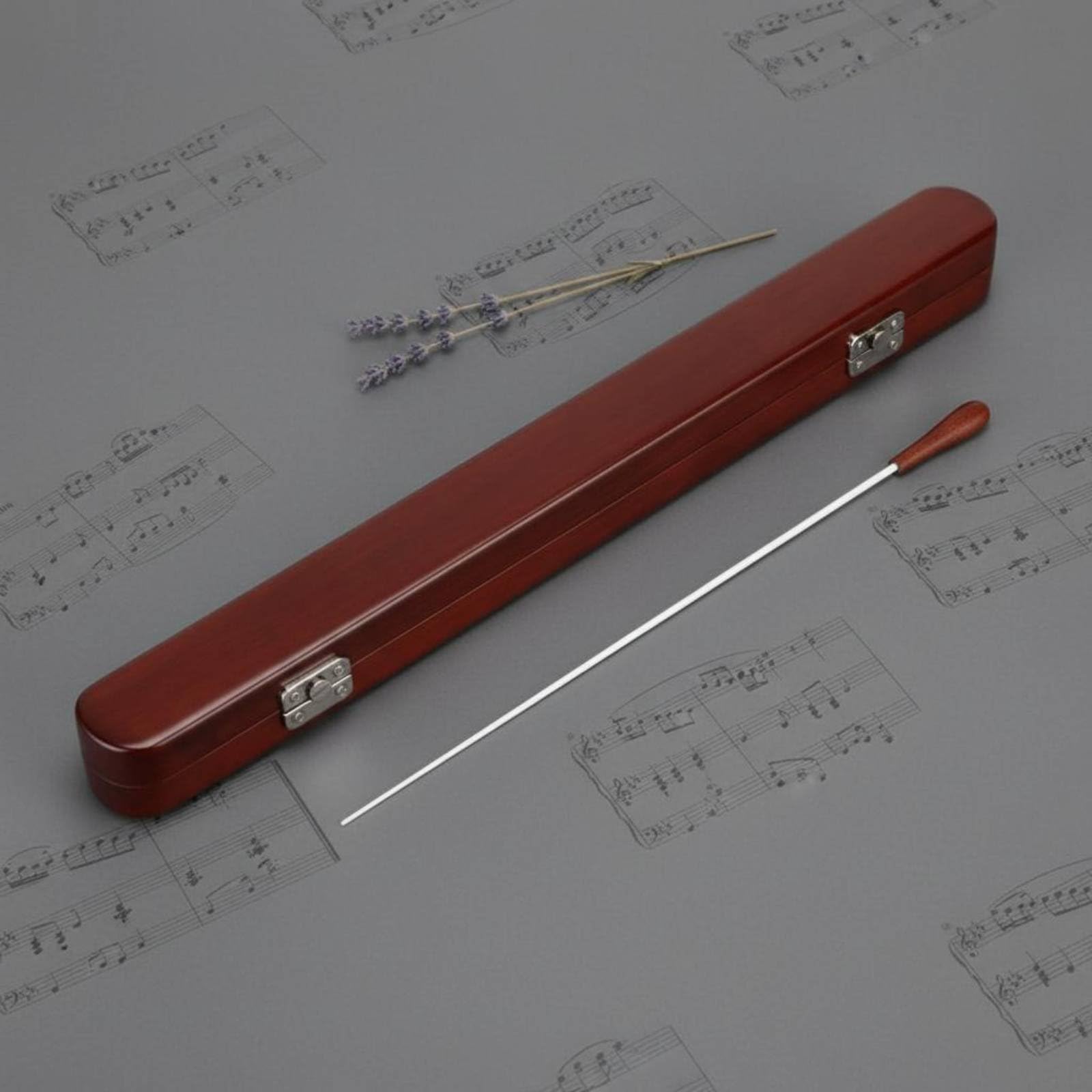 Dirigentenstab mit Etui aus Mahagoni, Bernstein, runder Kasten Taktstock