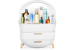 RMAL: Premium White Makeup Organizer for Vanity, Display Case for Cosmetics, Storage Drawers